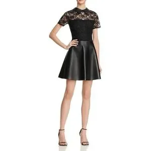 Aqua | Dresses | Aqua Black Faux Leather And Lace Dress | Poshmark